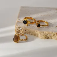 Retro Classic Style Round Star Oval 304 Stainless Steel Tiger Eye Women's Open Rings main image 4