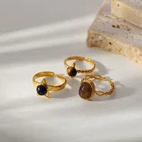 Retro Classic Style Round Star Oval 304 Stainless Steel Tiger Eye Women's Open Rings main image 6