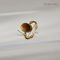Retro Classic Style Round Star Oval 304 Stainless Steel Tiger Eye Women's Open Rings sku image 2