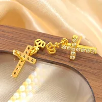 1 Pair Modern Style Cross Crown Plating Inlay Copper Zircon Drop Earrings main image 4