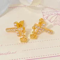 1 Pair Modern Style Cross Crown Plating Inlay Copper Zircon Drop Earrings main image 5