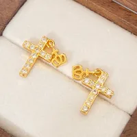 1 Pair Modern Style Cross Crown Plating Inlay Copper Zircon Drop Earrings main image 3
