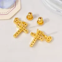 1 Pair Modern Style Cross Crown Plating Inlay Copper Zircon Drop Earrings main image 6