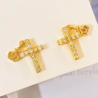 1 Pair Modern Style Cross Crown Plating Inlay Copper Zircon Drop Earrings main image 7