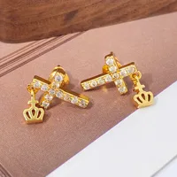 1 Pair Modern Style Cross Crown Plating Inlay Copper Zircon Drop Earrings main image video