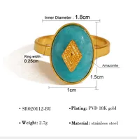Vintage Style French Style Geometric 304 Stainless Steel Plating Natural Stone 18K Gold Plated Women's Open Rings main image 2