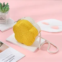 Summer Travel Straw Bag Flower Woven Bag Women's  New Children's Cute Straw Beach Bag Crossbody Seaside sku image 17