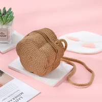 Summer Travel Straw Bag Flower Woven Bag Women's  New Children's Cute Straw Beach Bag Crossbody Seaside sku image 3