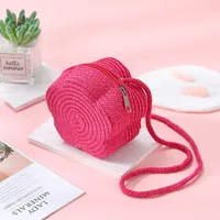 Summer Travel Straw Bag Flower Woven Bag Women's  New Children's Cute Straw Beach Bag Crossbody Seaside sku image 7