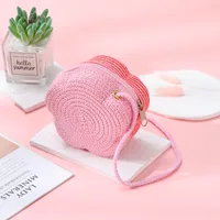 Summer Travel Straw Bag Flower Woven Bag Women's  New Children's Cute Straw Beach Bag Crossbody Seaside sku image 11