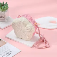 Summer Travel Straw Bag Flower Woven Bag Women's  New Children's Cute Straw Beach Bag Crossbody Seaside sku image 15