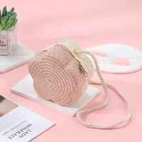 Summer Travel Straw Bag Flower Woven Bag Women's  New Children's Cute Straw Beach Bag Crossbody Seaside sku image 18
