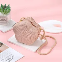 Summer Travel Straw Bag Flower Woven Bag Women's  New Children's Cute Straw Beach Bag Crossbody Seaside sku image 4