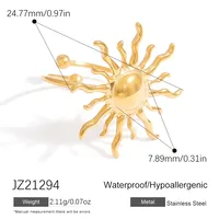Vintage Style Classic Style Sun Heart Shape 304 Stainless Steel Plating 18K Gold Plated Women's Open Rings sku image 1