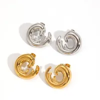 Retro Classic Style Sea Wave Polishing Plating 304 Stainless Steel 18K Gold Plated Ear Studs main image 4
