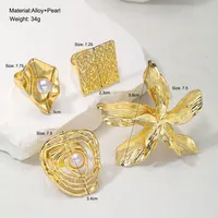 Elegant Exaggerated Geometric Flower Imitation Pearl Alloy Irregular Plating Women's Rings main image 2