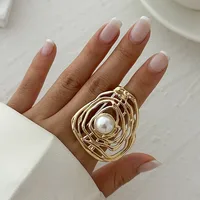 Elegant Exaggerated Geometric Flower Imitation Pearl Alloy Irregular Plating Women's Rings sku image 1