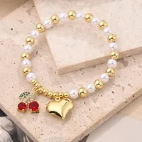 IG Style Casual Simple Style Love Cherry Heart Shape Arylic Copper Polishing Enamel Plating Zircon 18K Gold Plated Women's Bracelets main image 4