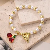 IG Style Casual Simple Style Love Cherry Heart Shape Arylic Copper Polishing Enamel Plating Zircon 18K Gold Plated Women's Bracelets main image 7
