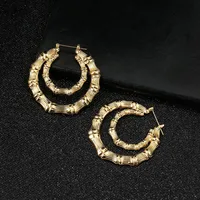 E-Commerce Hot Sale Double Round Bamboo Earrings Exaggerated Gold Double Layer Big Circle Retro Hip Hop European And American Earrings Ornament Women main image 1