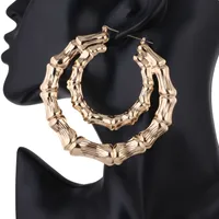 E-Commerce Hot Sale Double Round Bamboo Earrings Exaggerated Gold Double Layer Big Circle Retro Hip Hop European And American Earrings Ornament Women main image 2