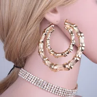 E-Commerce Hot Sale Double Round Bamboo Earrings Exaggerated Gold Double Layer Big Circle Retro Hip Hop European And American Earrings Ornament Women main image 3