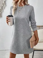 Women's A- Line Skirt Casual Elegant Simple Style Round Neck Long Sleeve Solid Color Above Knee Holiday Daily Selfie main image 3