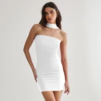 Women's Sheath Dress Streetwear Strapless Sleeveless Solid Color Above Knee Casual Holiday Party main image 2