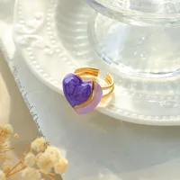 Elegant Cute Streetwear Geometric Heart Shape Flower 304 Stainless Steel Enamel Plating 14K Gold Plated Women's Open Rings main image 4