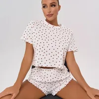 Home Sleeping Women's Sweet Simple Style Heart Shape Cotton Shorts Sets Pajama Sets main image 2