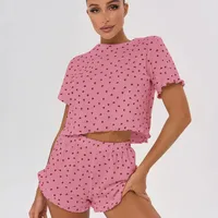 Home Sleeping Women's Sweet Simple Style Heart Shape Cotton Shorts Sets Pajama Sets main image 3