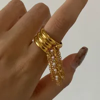 Casual Hip-Hop Novelty Tassel 304 Stainless Steel Women's Open Rings main image 5