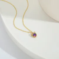 Elegant Modern Style Cat Copper Zircon 14K Gold Plated Women's Pendant Necklace main image 3