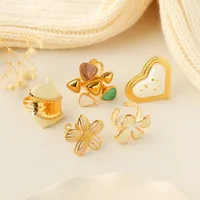 Casual Elegant Triangle Heart Shape Flower 304 Stainless Steel Enamel Plating 14K Gold Plated Women's Open Rings main image 3