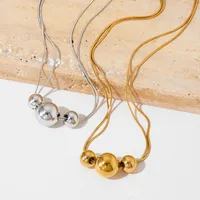 Modern Style Simple Style Geometric Ball Titanium Steel 18K Gold Plated Women's Double Layer Necklaces Pendant Necklace main image 1