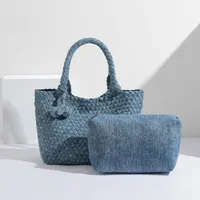 Women's Large Denim Solid Color Streetwear Weave Square Magnetic Buckle Shoulder Bag main image 4