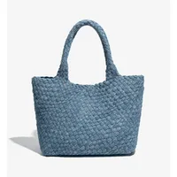 Women's Large Denim Solid Color Streetwear Weave Square Magnetic Buckle Shoulder Bag sku image 1