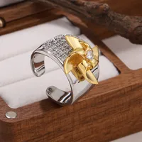 Modern Style Butterfly Daisy Windmill Copper Inlay Zircon 18K Gold Plated Silver Plated Women's Open Rings main image 4