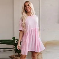 Women's One-Step Skirt Casual Elegant Streetwear Round Neck Half Sleeve Solid Color Above Knee Holiday Daily Selfie main image 1