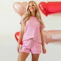 Holiday Travel Selfie Women's Casual Simple Style Streetwear Stripe Spandex Polyester Shorts Co-ord Set Shorts Sets main image 1
