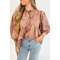 Women's Blouse 3/4 Length Sleeve Blouses Casual Simple Style Streetwear Floral main image 1
