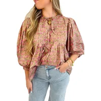 Women's Blouse 3/4 Length Sleeve Blouses Casual Simple Style Streetwear Floral main image 2