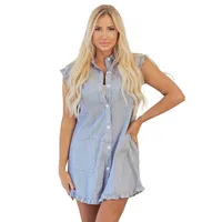 Women's Shirt Dress Casual Elegant Streetwear Turndown Short Sleeve Stripe Above Knee Holiday Banquet Selfie sku image 3