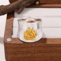 Modern Style Flower Copper Relief 18K Gold Plated Silver Plated Women's Rings main image 3