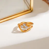 Wholesale Jewelry Vintage Style Artistic Four Leaf Clover 201 Stainless Steel Rings sku image 1