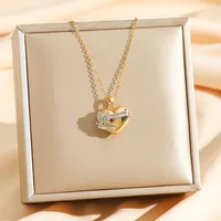 Simple Style Heart Shape Bow Knot Titanium Steel Copper Mixed Metal 18K Gold Plated Women's Pendant Necklace sku image 1