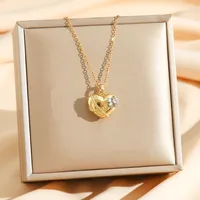 Simple Style Heart Shape Bow Knot Titanium Steel Copper Mixed Metal 18K Gold Plated Women's Pendant Necklace sku image 5