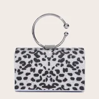 Silver Gold Leopard Print Silver Pu Leather Solid Color Square sku image 1