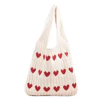 Knitted Love Tote Bag  Early Autumn New Fresh Simple Fashion Knitted Bag Personality Trendy Shoulder Bag sku image 1