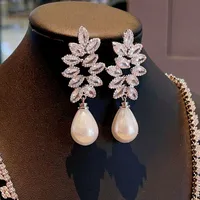 1 Pair Elegant Classic Style Geometric Leaf Water Droplets Copper Zircon Drop Earrings main image 3